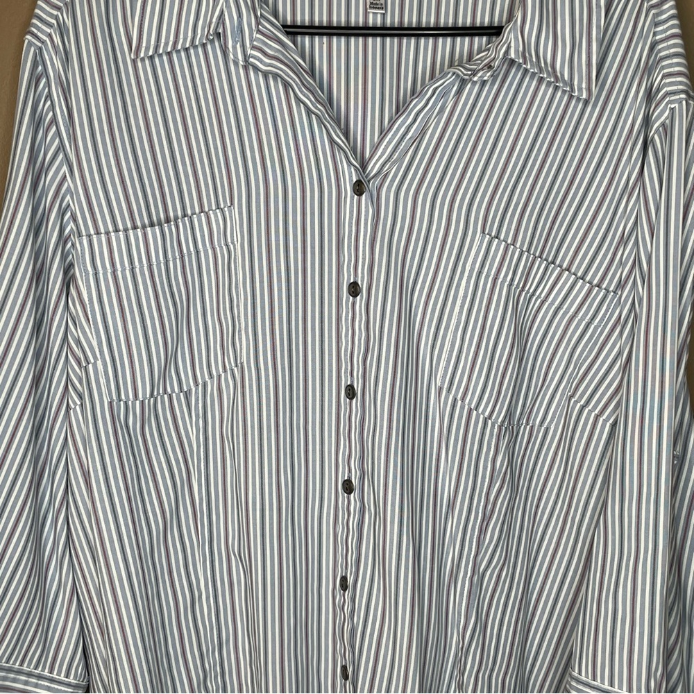 Croft & Barrow Womens Striped Button down Pockets, 3/4 Sleeves Size 3X